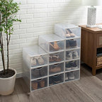 Simplify Set of 12 Stackable Shoe Boxes | Customizable | Fits Size 11 Shoes | Drop Front Design | Closet Storage | Sneakers | Heels | Clear and White - color: White