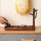 Solid Wood Key Holder with Tray, Black Walnut Key Tray & 3-Tier Jewelry Stand - Entryway Key Bowl Organizer for Keys, Wallet, Phone, Watch, Rings, Bracelets | Wooden Key Holder (11.8"x4.7"x8.3")