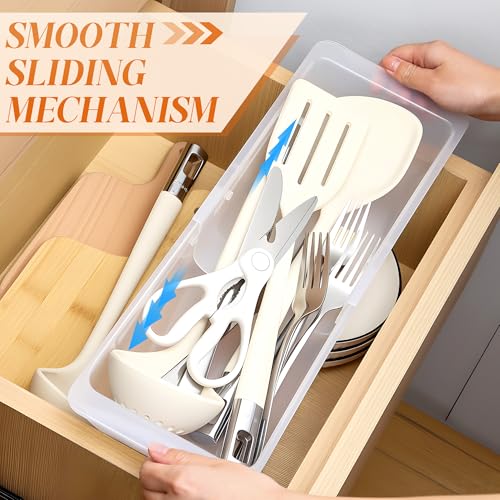 2 Pack Deep Drawer Organizer Bins, Adjustable Sliding Drawer Organizer Bin Expandable Tray for Kitchen Utensils, BBQ Tools, Towels, Durable Plastic Sliding for Easy Storage (12.4" to 18”) - size: 12.4" to 18”