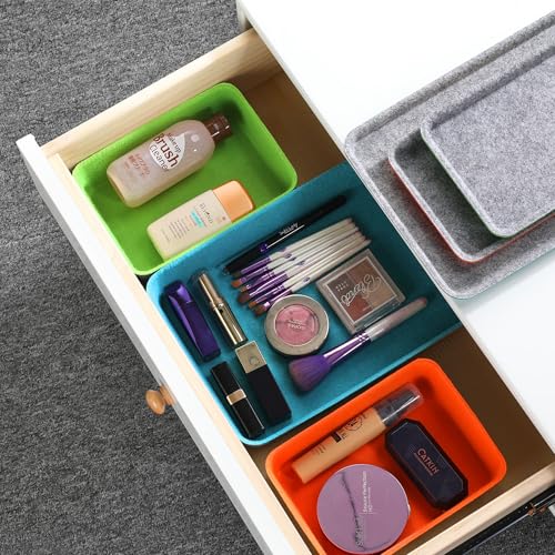 Welaxy stackable Lidded drawer organizer bins home office work desktop storage box with lid for junk makeup stationery decluttering sorting 3-pack gift idea (Orange + Green + Turquoise) - color: Orange + Green + Turquoise