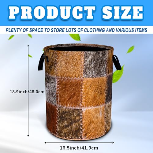 Faux Cowhide Patchwork Pattern Laundry Basket Oxford Cloth Funny Texture Laundry Hamper With Handle Foldable Portable Clothes Storage Basket 18.9 X 16.5 Storage Bag For Laundry Room/Bathroom/Bedroom - color: Faux Cowhide Patchwork Pattern