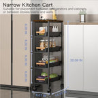 5 Tier Slim Rolling Storage Cart with Wood Top, Narrow Laundry Room Organizer for Tight Gaps, Metal Bathroom Gap Filler, Kitchen Pantry Trolley, Small Spaces (Black) - color: Black