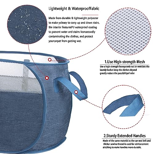 MOOMASS Pop-Up Laundry Basket，collapsible Mesh Laundry Hamper– With Extended Shoulder Straps, Sturdy Handles, and Premium Cationic Fabric (blue)… - color: blue