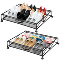 Under Bed Shoe Storage Organizer, 2-Pack Metal Mesh Storage Drawers with Wheels – Rolling Underbed Shoe Organizer for Space Saving Bedroom Organization (Black)