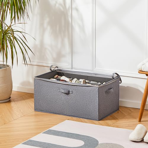 Berdeng Shoe Storage Organizer for Closet, Shoe Box Organizer, Space Saving Foldable Shoe Rack, Shoe Storage Cabinet with Clear Cover and Reinforced Handles, Fits 20 Pairs, Grey - color: Grey