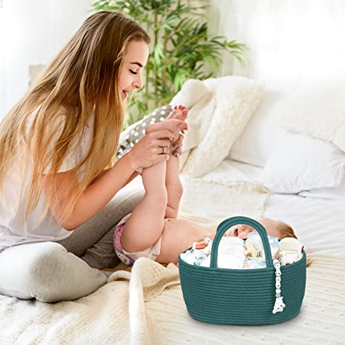 XUANGUO Large Baby Diaper Caddy Organizer for Girl Boy Rope Nursery Storage Bin Basket Portable Holder Tote Bag for Changing Table Car Travel Baby Shower Gifts basket dark green - color: Dark green, size: Large