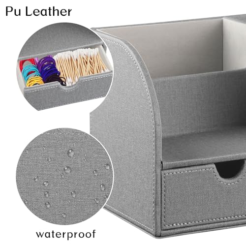 Square Tissue Box Cover with Drawer Storage and Tray on Top, PU Leather Tissues Cube Boxes Holder, Modern Nightstand Organizer Caddy, Remote Control Holder for Bathroom, Bedside, Office, Home - color: Grey Cloth