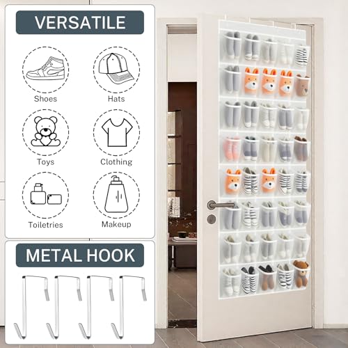 40-Pocket Over the Door Shoe Organizer - Large Mesh Pocket Hanging Shoe Rack for Door, Shoes Storage Holder Sturdy Non-woven Fabric - Stores 20 Pairs (White02) - color: White02