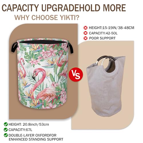 Watercolor Flamingo Laundry Hamper,Tropical Flower Leaves Clothes Hamper for Laundry,Waterproof Oxford Toy Storage Collapsible Hampers for Bedroom, Dorm Room,Bathroom,16x20 Inch - color: Watercolor Flamingo