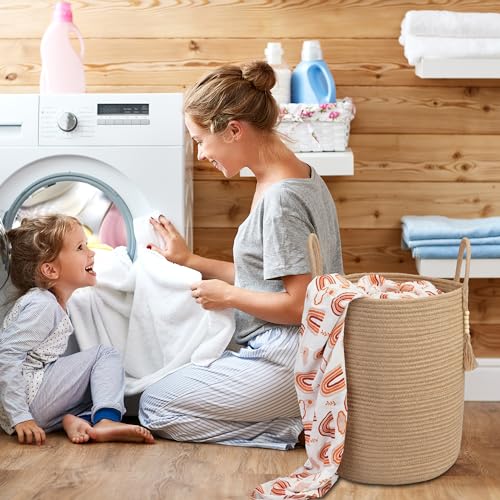 XUANGUO Rope Laundry Basket Laundry Hamper for Clothes Woven Storage Basket for Living Room Bedroom Boho Tall Rope Baskets for Blanket Toys Pillow Towels Baby Nursery Hamper Bin jute - color: jute, size: Regular