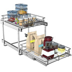 JOWBOOW 2-Tier Pull Out Cabinet Organizer (17.5" W x 22" D), Pull Out Shelves and Drawer for Kitchen Pantry Storage Basket, Heavy-Duty Metal Sliding Shelf, Chrome Finish - size: 17.5 x 22 Inch