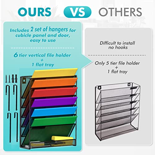 MINDEPOT 7-Tier Wall Hanging File Organizer Cubicle Hanging Organizer Mount File Holder, Mesh Magazine Document Mail Organizer Wall Organizer for Office School Home, Black - size: 7Tier