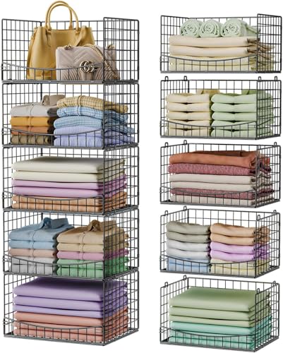 Hongtamoya 5-Tier Stackable Closet Organizers and Storage Shelves, Extend Clothing Closet Shelf Bins for Wardrobe Kitchen Office Bathroom, Clothes Organizer System-Wider Mouth Design, Black - color: Black, size: 5 Tier | Stackable
