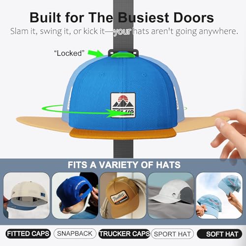 AXU Hat Rack for Door, Hat Organizer for Baseball Caps, Over the Door Hat Storage Organizer - Holds 20-40 Caps | Black, 2 Straps - color: Black, style: 2 Pack