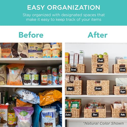 Best Choice Products Set of 4 16x12in Large Water Hyacinth Pantry Baskets, Woven Organizers w/Chalkboard Label, Chalk Marker - Chestnut - color: Chestnut, size: 12x16x5in