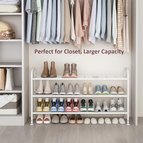 LINZINAR Shoe Rack Long 3 Tier Shoe Storage Organizer Metal Wide Shoe Shelf for Closet Entryway Bedroom 24 Paris Large Capacity, Black (White, 3-Tier) - color: White, size: 3-Tier