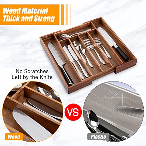 Bellsal Acacia Silverware Organizer Kitchen Drawer Organizer Expandable Bamboo Utensil Holder Cutlery Tray for Kitchen Utensil and Flatware Bedroom Office - color: Acacia, size: 7 Slots Expandable