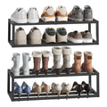 HOOBRO Wall-Mounted Shoe Rack, 2 Pack Hanging Metal Shoe Shelf, Space-Saving Shoe Storage Organizer, Holds 12-16 Pairs, Shoe Holder for Entryway, Closet, Small Spaces, Black BK44XJP201