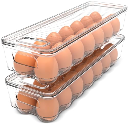 Utopia Home Egg Container With Lid and Handle for Refrigerator Organization- Pack of 2 - Clear Stackable Egg Holder for Kitchen or Pantry Organizers and Storage - size: Pack of 2