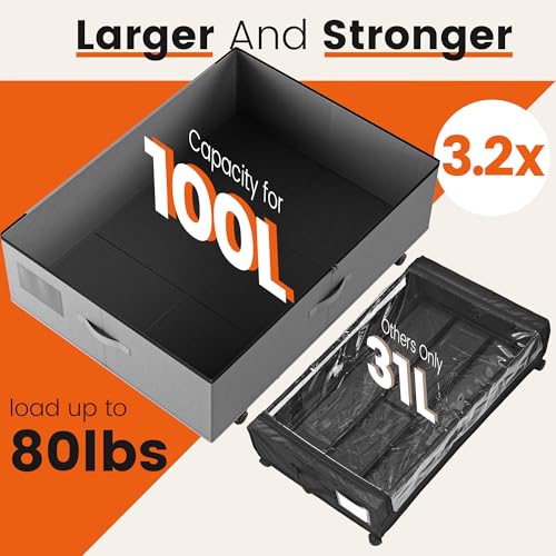 XXXL 100L Under Bed Storage with Wheels, Rolling Storage Containers with Support & Clear Lid, Heavy-Duty Metal Frame, Easy Pull-out, Underbed Storage Bins for Clothes, Shoes, Blankets, and Toys 2 pack - size: 100L-2pack