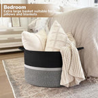 CHICVITA Extra Large Laundry Basket, Woven Rope Blanket Basket for Towels, Clothes, Toy Storage, Pillow Basket for Living Room, Family Room, 22 x 22 x 14 inches, Black - color: Black and Gray