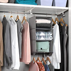 HOLDN’ STORAGE Hanging Closet Organizer with Garment Rod – Heavy Duty 3-Shelf Hanging Shelves for Clothes, Sweaters & Shoes, Reinforced 600D Fabric Storage Unit with Built-in Clothing Rod, Grey - size: 3 Shelves