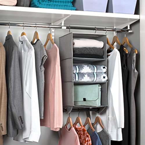HOLDN’ STORAGE Hanging Closet Organizer with Garment Rod – Heavy Duty 3-Shelf Hanging Shelves for Clothes, Sweaters & Shoes, Reinforced 600D Fabric Storage Unit with Built-in Clothing Rod, Grey - size: 3 Shelves