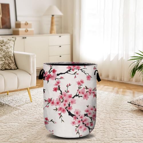 Japanese Cherry Blossom Tree Laundry Basket, Laundry Hamper Collapsible Oxford Cloth with Handle Clothes Toy Storage Bin for Bathroom Laundry Room Bedroom 15.7 X 20 Inch - color: Japanese Cherry Blossom Tree