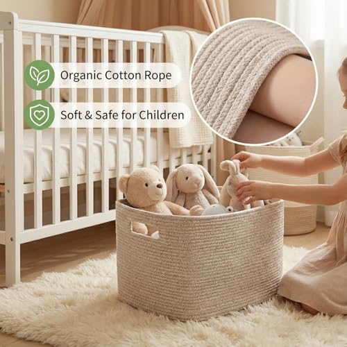 JMvicyroam Woven Blanket Basket,65L Large Storage Bin for Blankets Toys Clothes,Decorative Rope Basket for Living Room Bedroom with Handles, Oatmeal - color: Oatmeal, size: 65L