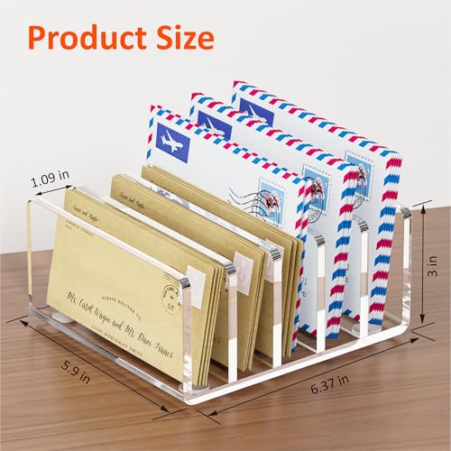 FUCDTEFC Desk Mail Organizer, 5 Section Clear Acrylic File Holder Letter Organizer, Vertical Lightweight Modern Envelope Holder Desk Accessories & Workspace Organizers for Office, Home, School - size: 5 Section Clear