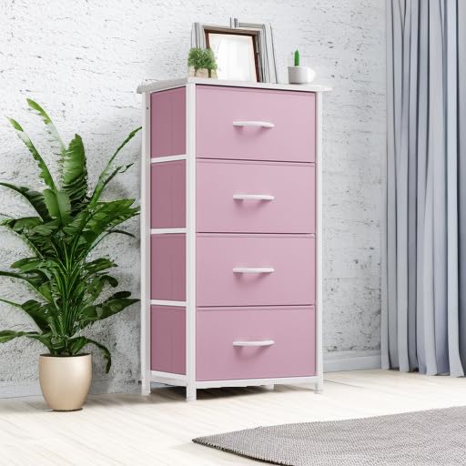 YITAHOME Storage Drawer with 4 Drawers - Fabric Dressers for Teen, Dresser for Bedroom, Living Room, Closets - Sturdy Steel Frame, Wooden Top & Easy Pull Fabric Bins, Pink - color: Pink, style: 4-Drawer