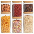 ComSaf Airtight Glass Storage Canister with Lids (0.7Qt/1.2Qt/1.6Qt) Set of 6, Food Storage Container Kitchen Pantry Storage Jar, Glass Jars for Flour Cereal Sugar Tea Coffee Beans Snacks, Square - size: 0.7Qt*2/1.2Qt*2/1.6Qt*2