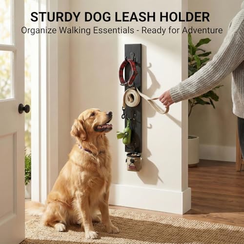 Vertical Key Holder for Wall & Dog Leash Holder – Solid Wood Wall Mount Key Rack with 8 Hooks – Small Space Saving Entryway Organizer for Keys, Lanyards, Masks (Adhesive or Screws) (Black) - color: Black