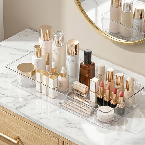 14 Pcs Clear Plastic Drawer Organizer Tray with 2 Pcs 15"x6" Extra Large Trays, Multi-Purpose Storage Bins for Vanity, Makeup, Kitchen Utensils, Bathroom, Office Desk, Auto Tools & Craft Supplies - size: 2 Pack 15×6", 3 Pack 9×6", 9 Pack 3×6"