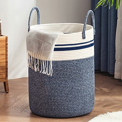 Woven Rope Laundry Hamper Basket by YOUDENOVA, 58L Tall Luandry Basket, Baby Nursery Hamper for Blanket Storage in Bedroom-Large-Blue - color: Blue, size: Tall (58L )