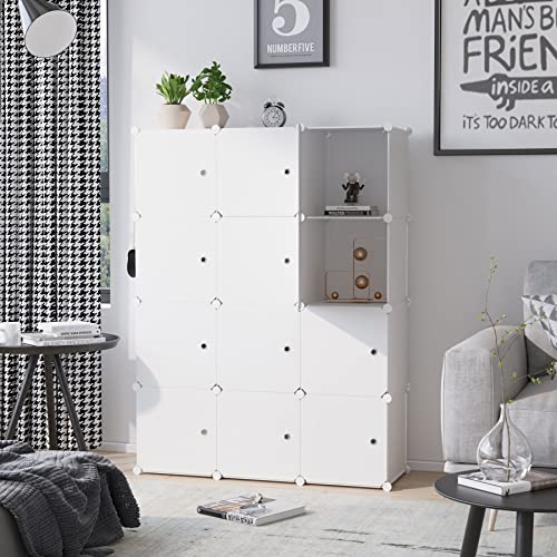C&AHOME Cube Storage Organizer with Doors, 12-Cube Shelves, Closet Cabinet, DIY Plastic Modular Bookshelf Ideal for Bedroom, Living Room, 36.6”L x 12.4”W x 48.4”H Milky USHS3012M-DOOR - color: Milky