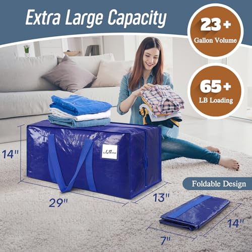 12 Pack Extra Heavy Duty Large Moving Bags with Strong Zipper & Comfortable Handles, Sturdy & Durable Clothes Storage Bags Totes Bins, Packing Moving Boxes for College Supplies, Blue - color: Blue, size: 12 Pack