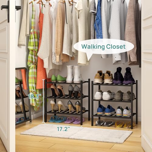 viewcare Small Shoe Rack for Entryway,3-Tier Black Bamboo Shoe Organizer for Hallway Closet, Free Standing Shoe Racks for Indoor Outdoor - color: Black, size: 3-Tier_Samll