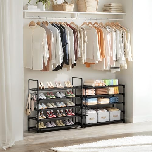 Shoe Rack, 10 Tier Shoe Storage Organizer with Hooks,Fit 40-45 Pairs Shoes,Nonwoven Fabric Tall Shoe Shelf for Closet,Entryway, Hallway,Garage,Bedroom,Cloakroom - color: Nonwoven Fabric, size: X-Large