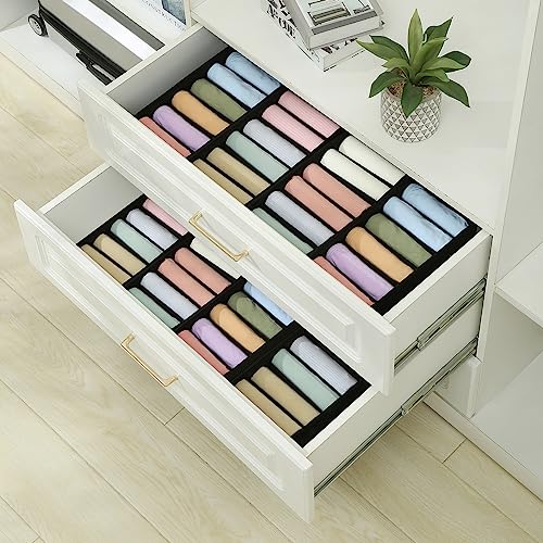 Qozary 3 Pack Sock Underwear Drawer Organizer Dividers, Non-Woven Fabric Collapsible Cabinet Closet Storage Boxes for Clothes, Socks, Lingerie, Underwear, Tie, Belt, Baby, Bedroom (Black, 6 Cells) - color: Black, size: 6 Cells