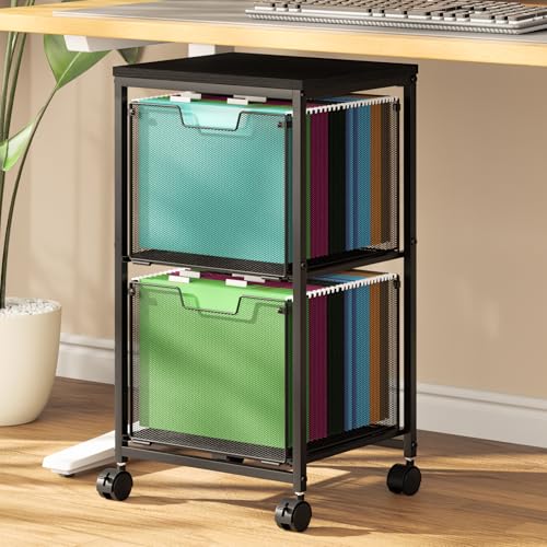 Sbanmao Rolling File Cart with 2 Storage Drawers, Mobile File Cabinet with Wheels, Hanging File Folder Organizer, Under Desk Storage, Printer Stand Utility Cart Filing Cabinet for Home Office,Black - color: Black, size: 2L Drawers Only
