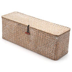 Whitewash Seagrass Tank Basket with Lid Woven Toilet Roll Storage Basket with Sections Rectangular for Organize Snack Toys (Large Compartment 16.5inch L x 5.5inch W x 5.5inch H) - color: Whitewash