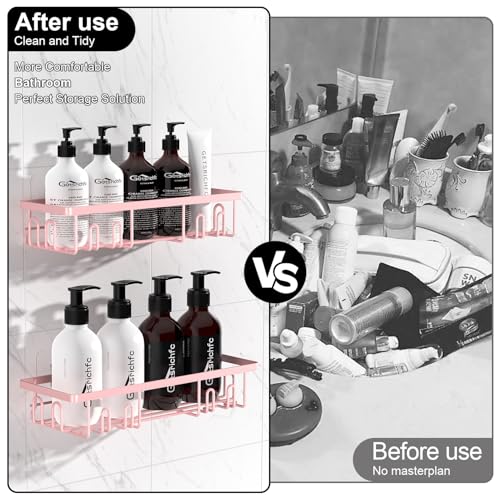 Getsrichfc Shower Caddy Adhesive, Rustproof Shower Shelves for Inside Shower, Large Capacity Bathroom Organizers and Storage, Shower Storage with Removable Hooks, No Drill Bathroom Accessories Pink - color: Pink
