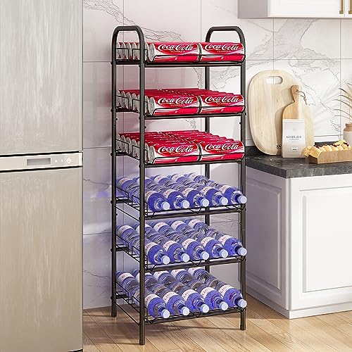 GILLAS 6 Tier Water Bottle Storage Rack, Free Standing Vertical Metal,Water Bottle Organizer, Large Capacity Bottled Rack Water Holder Stand for Cabinet Kitchen Party Pantry,Black - size: 6 Tier Without Wooden Top