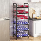GILLAS 6 Tier Water Bottle Storage Rack, Free Standing Vertical Metal,Water Bottle Organizer, Large Capacity Bottled Rack Water Holder Stand for Cabinet Kitchen Party Pantry,Black - size: 6 Tier Without Wooden Top