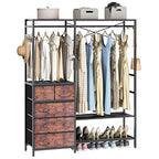 Auromie Clothes Rack with 5 Drawers & 4 Storage Shelves, 59.1W*70.9H Heavy Duty Clothing Rack with 2 Hanging Rods, Wardrobe Closet Organizer System with 5 Hooks, Freestanding Garment Rack (Rustic) - color: Rustic