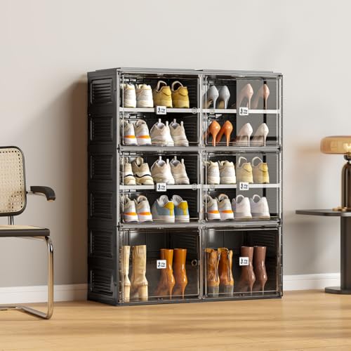 Vipbox Black Shoe Rack Organizer Cabinet for Closet Entryway,Clear Shoe Storage Boxes Stackable Sneaker Storage with Door Easy Assembly Shoe Cabinet with Lids Large 5 Tiers 20 Pairs - size: 5 Tiers 20 Pairs