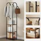 Garment Rack, Coat Rack With 3 Shelves and 4 Hooks, 71" H Clothes Stand For Hanging Clothes, Hanging Rod For for Bedroom, Hallway, Entryway, Office, Living Room, Rustic Brown and Black - color: Rustic Brown and Black, style: with Arched Top