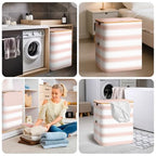 BALEINE Laundry Hamper with Lid, Tall Laundry Baskets with Bamboo Pull Handles, Large Laundry Bin with Internal Support (18 Gal/70L, Pink Pinstripe) - color: Pink Pinstripe, size: 70 liters