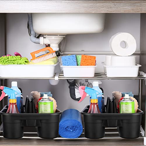 Wesiti 6 Pcs Cleaning Caddy with Handle Large Plastic Housekeeping Shower Basket Cleaning Supplies Organizer for Spray Bottles Brush Home Bathroom Office(Black) - color: Black